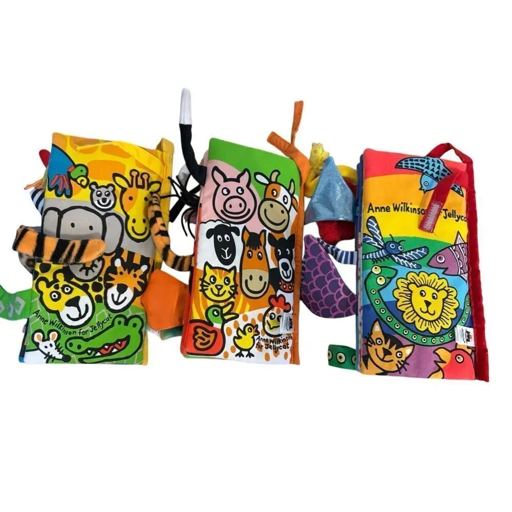 Bundle Lot of Three (3) Jelly Cat Soft Activity Book: Jungly Tails Farm Tails
